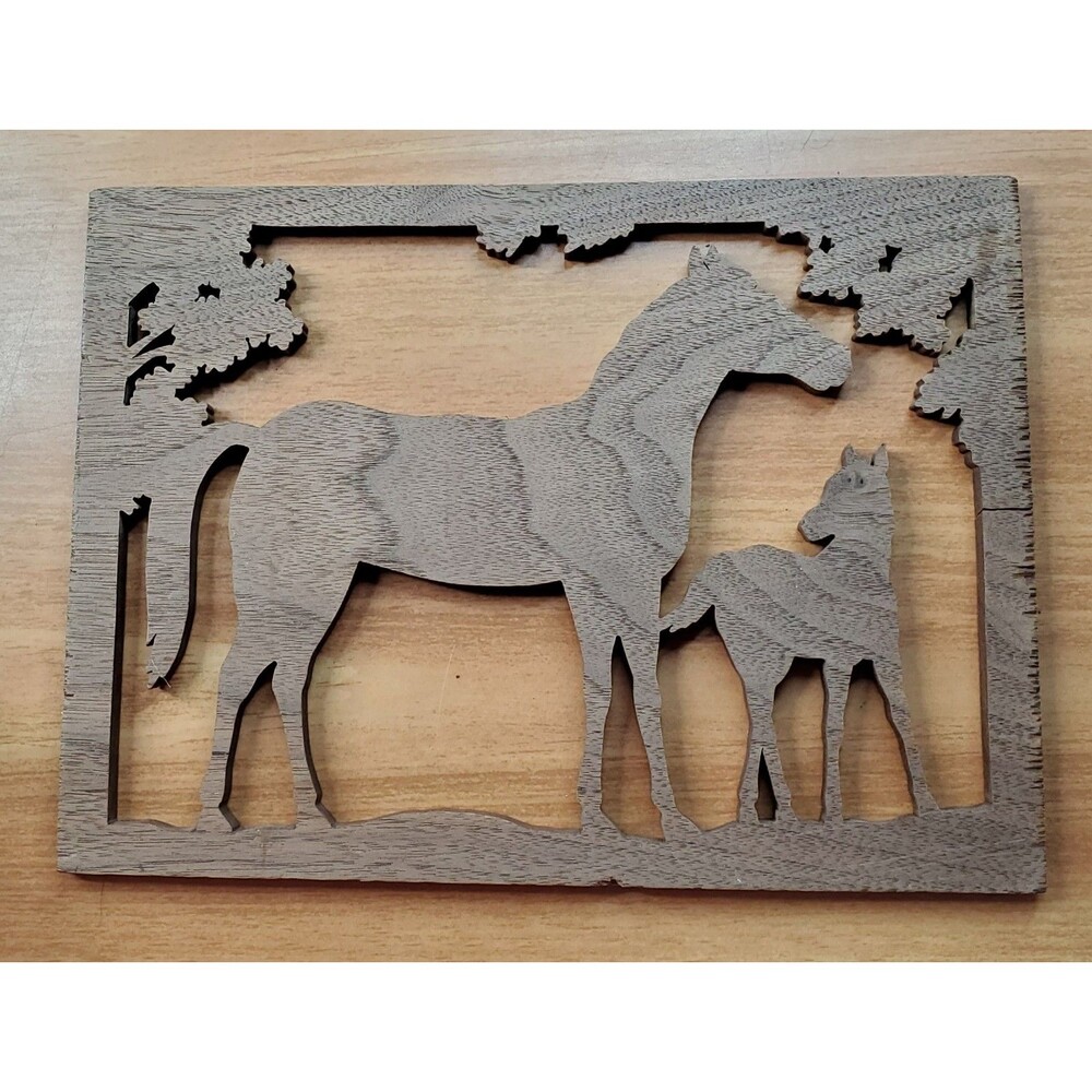 Horses Wood Wall Art Rustic Home Decor Wood Cut Out 9" x 6.5" Mare and Colt